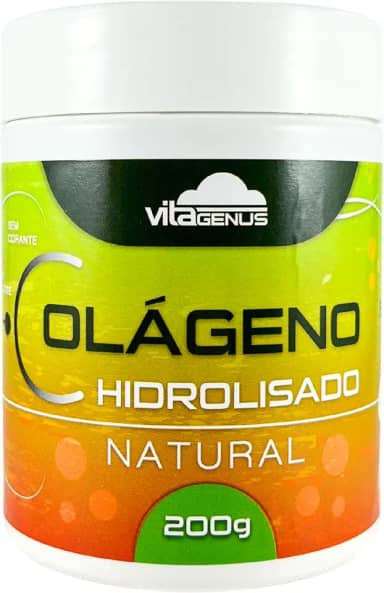 Colágeno Hidrolisado em Pó 200 g Sabor Natural Com Vitaminas E Minerais Suplemento Em Pó VitaGenus