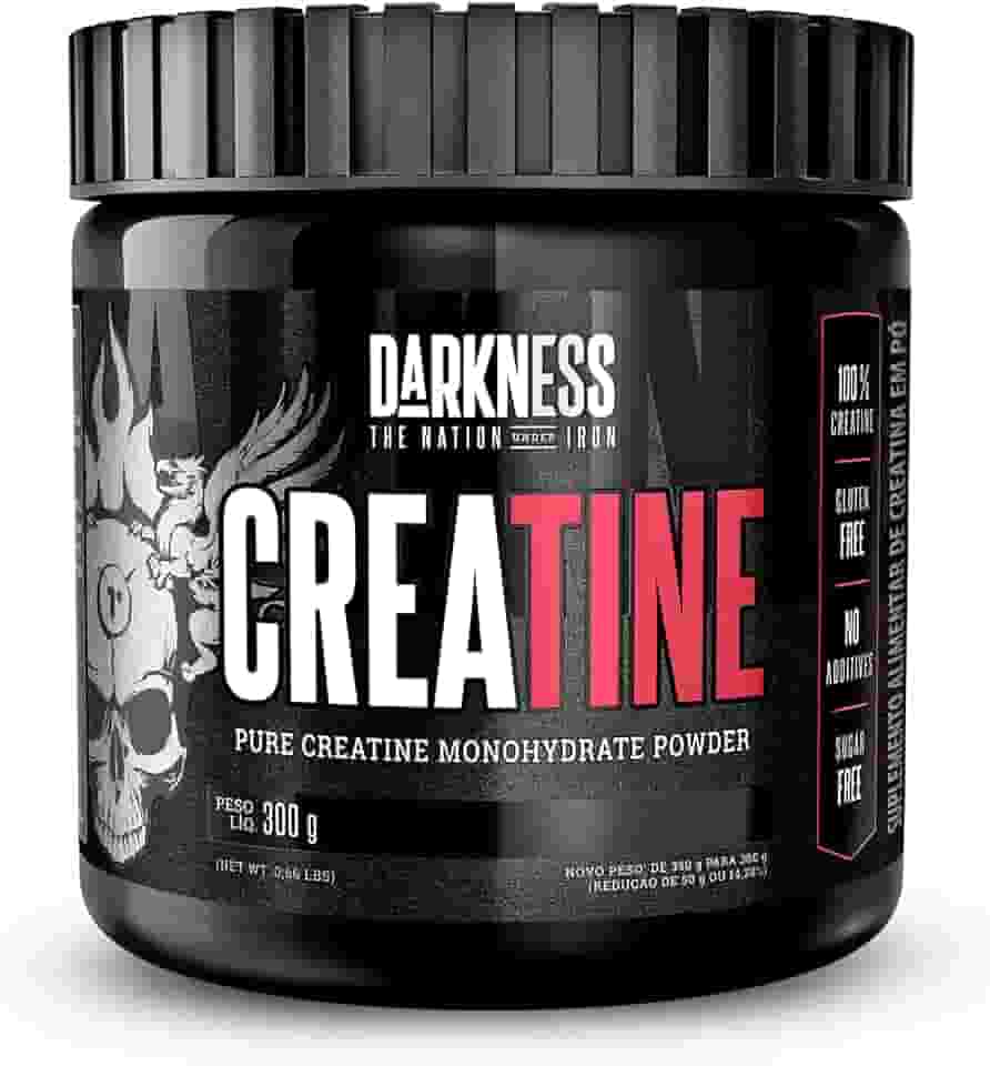 Darkness - Creatina 100% Pura Monohidratada - Creatina em Pó - Suplementação Alimentar Sem Glúten e Sem Açúcar, Energia e Ganho Muscular, Sem Sabor - 300g