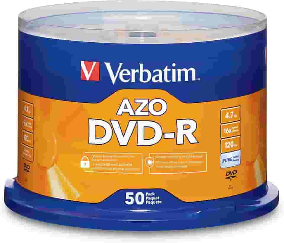 Disco gravável Verbatim de 4,7 GB até 16x DVD-R 100-Disc Spindle 95102, Prata, 50-Disc