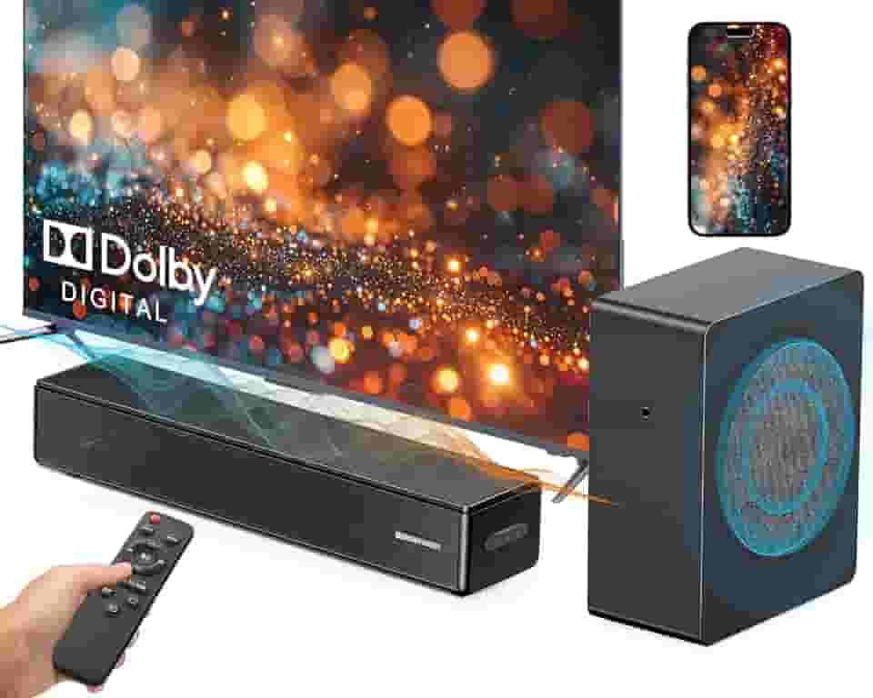 Barra de som de 2,1 canais com subwoofer, barras de som Dolby Digital de 100 W, alto-falante de TV, sistema de som surround de áudio para home theater, HDMI eARC/Bluetooth/DSP/controle remoto