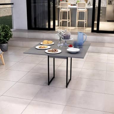 Mesa de Jantar Industrial Moderna, 90 x 90 cm, 4 Lugares, Pés em Aço Carbono, Preta (Cinza)