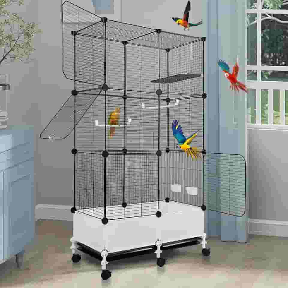 Gaiola para Calopsita, 136 * 71 * 35 cm, Gaiola de Pássaro Grande com Caixa de Comida e Poste, Gaiola de Pássaro Grandeviveiro para Calopsita, Gaiola Papagaio