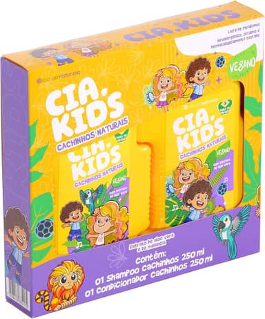 Cia. da natureza, Kit Infantil, Shampoo e Condicionador, Para cabelos Lisos e Cacheados, Cachinhos Naturais, Vegano, 2 X 250ml