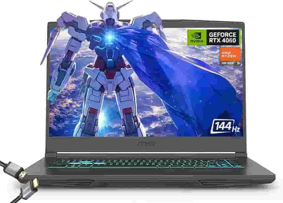MSI Notebook para jogos IPS fino de 39.6 cm 144Hz FHD com bisel fino, AMD Ryzen 5 7535HS, NVIDIA GeForce RTX 4060 - Windows 11, com cabo HDMI (2025) (16 GB de RAM | SSD PCIe de 1 TB)