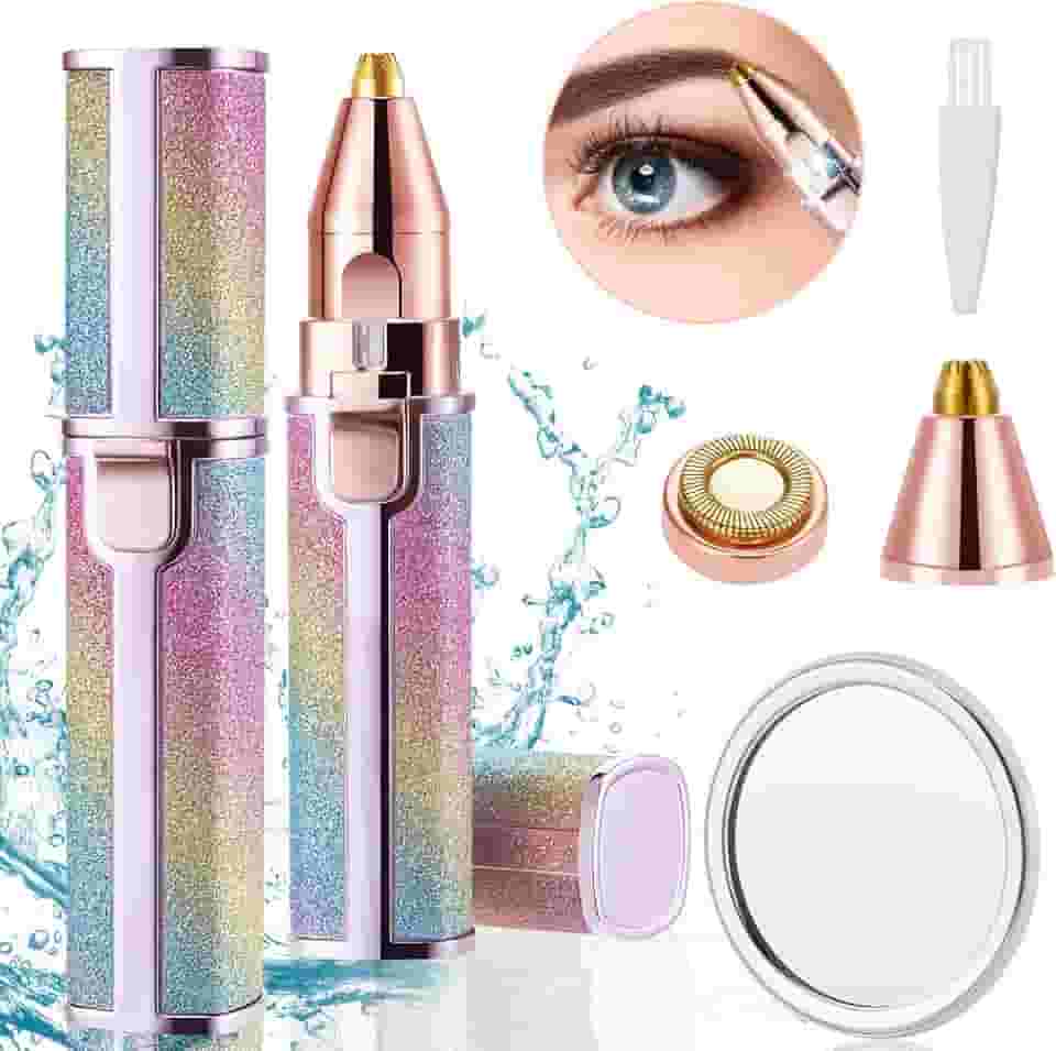 LEWONO Removedor de pelos faciais para mulheres, aparador de sobrancelhas portátil 2 em 1, kit depilador de aparador recarregável, removedor de pelos indolor para sobrancelhas, lábios, facial com luz