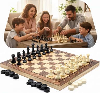 Jogo Xadrez 3 em 1 Magnético com Damas Gamão Tabuleiro Dobrável 39x39 cm Estilo Estojo Clássico Profissional Grande Luxo Peças Resina de Alto Impacto Recreação Estratégia Tamanho Extra Grande