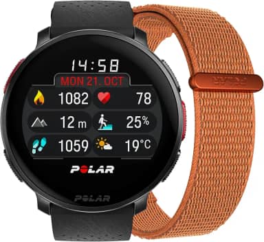 Polar Vantage V3 Preto + Pulseira Laranja Nylon com Velcro Laranja - Relógio esportivo GPS, monitor de frequência cardíaca e bateria duradoura, Smartwatch, mapa offline, relógio de corrida e triatlo