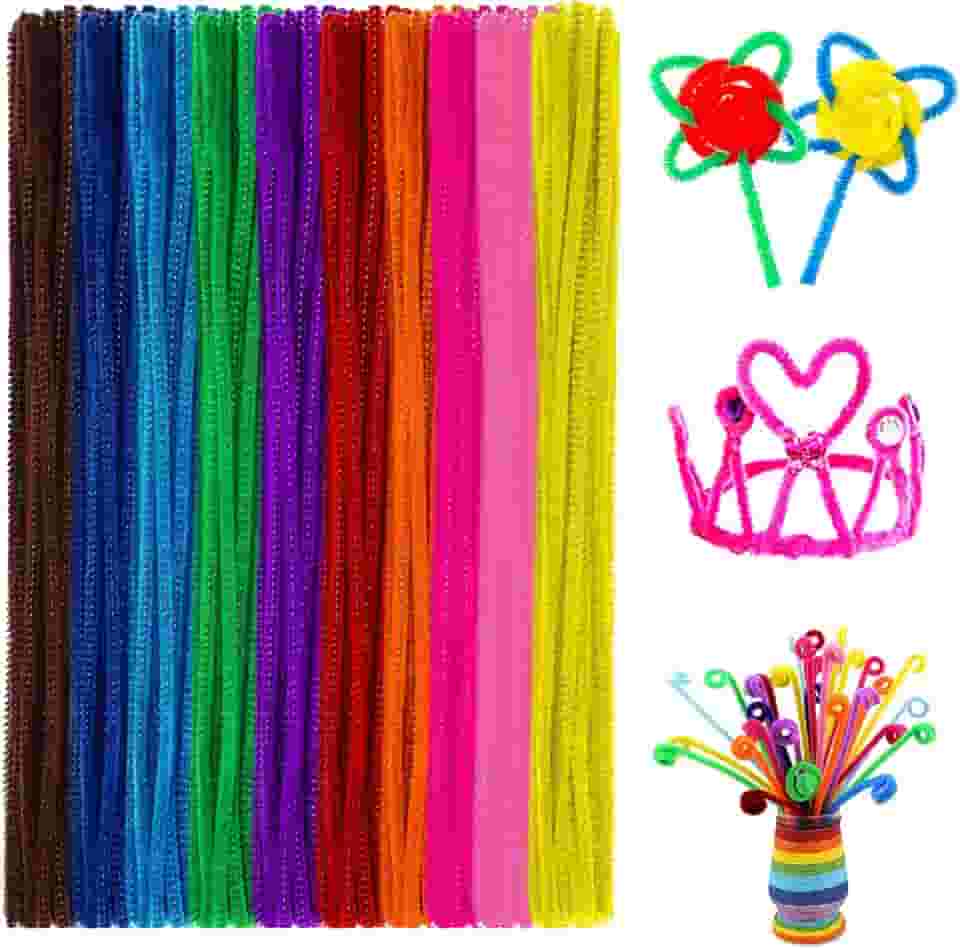 Anvin Limpadores de cachimbo, 100 peças, hastes de chenille de 10 cores para artesanato, decorações e projetos escolares criativos (6 mm x 12 polegadas, cores brilhantes sortidas)