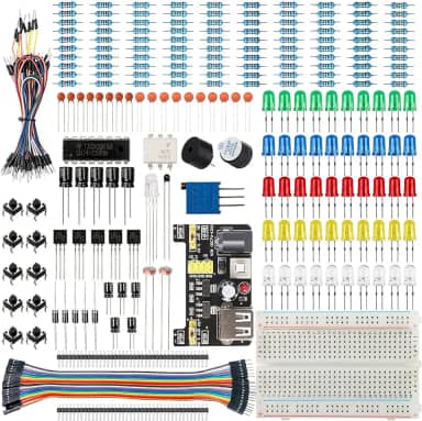 Smraza Kit básico para iniciantes para projeto Arduino, placa de ensaio, fonte de alimentação, fios jumper, resistores, LED, kit eletrônico divertido compatível com o projeto Arduino R3, projeto