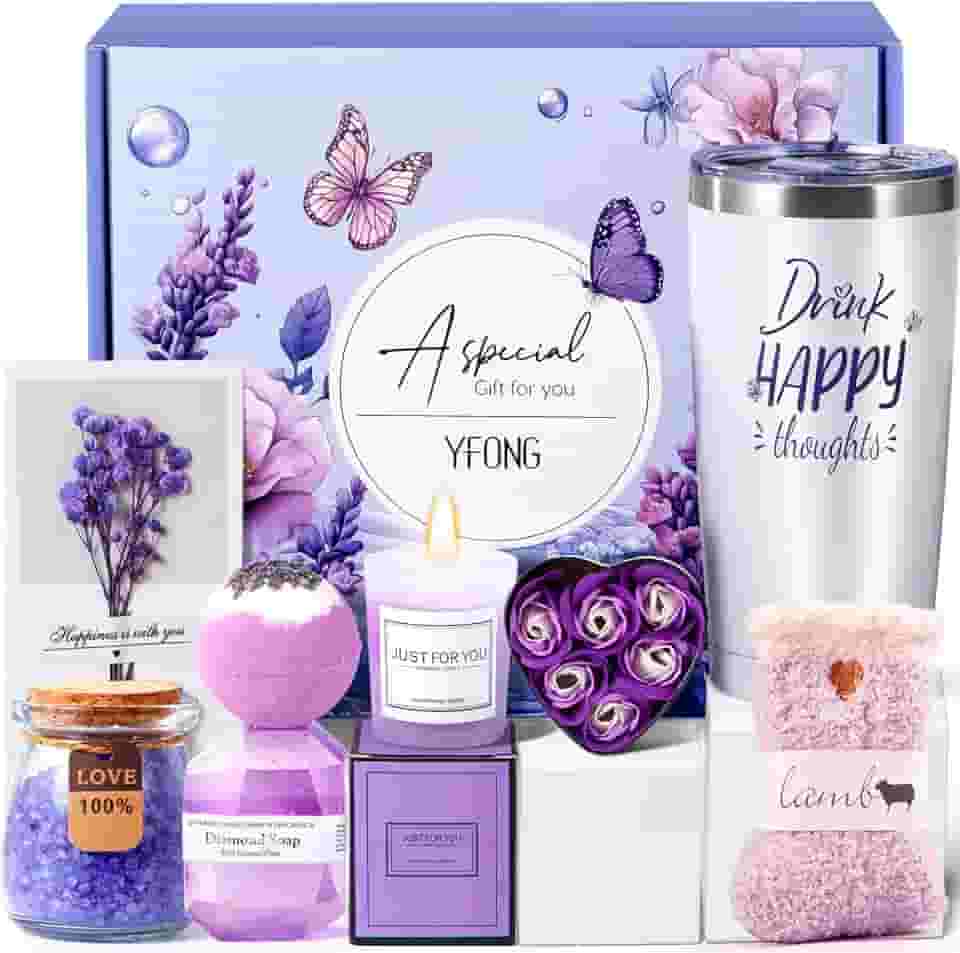 YFONG Conjunto De Presente Spa Luxo Com 8 Peças Para Mulheres, Pacote Relaxante Feliz Aniversário Mãe, Esposa, Melhores Amigas E Irmã, Ideia O Dia Das Mães, Copo 20 Oz, Cesta Autocuidado Melhoras De