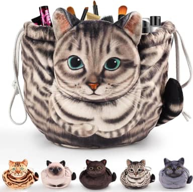 Openhaha Organizador de viagem com cordão, bolsa cosmética – presente para gatos, bolsa de maquiagem plana para quem ama gatos