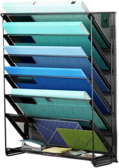 Kuntine.B Organizador de arquivos de parede vertical com 7 camadas, organizador de arquivos de parede, porta-revistas de malha, organizador de documentos para escritório, escola, casa (preto, 1