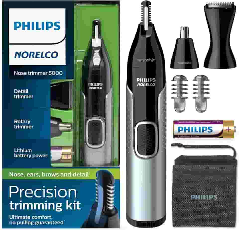 Philips Norelco Aparador de nariz 5000, para nariz, orelhas, sobrancelhas, preto e prata, NT5600/42