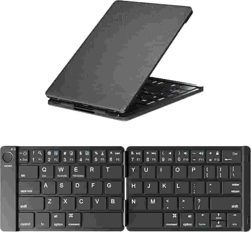ROCK&ROWN Teclado Bluetooth dobrável – Teclado portátil sem fio com teclado dobrável, ultrafino, recarregável, compatível com iOS, Android, Windows, smartphone, tablet e laptop, preto