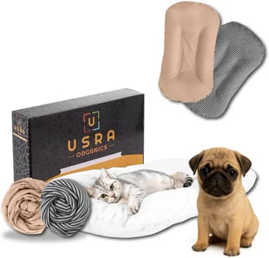 USRA Cama ortopédica para animais de estimação 100% algodão com 2 capas 71 cm x 50 cm almofada de recuperação para cães e gatos hipoalergênica natural certificada Oeko-TEX