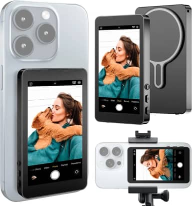 Tela Vlog Selfie Monitor para iPhone e Android – Tela sem fio com espelhamento de tela para iPhone, ferramenta de câmera de selfie remota, suporte magnético, Mag Safe, espelho para gravação de