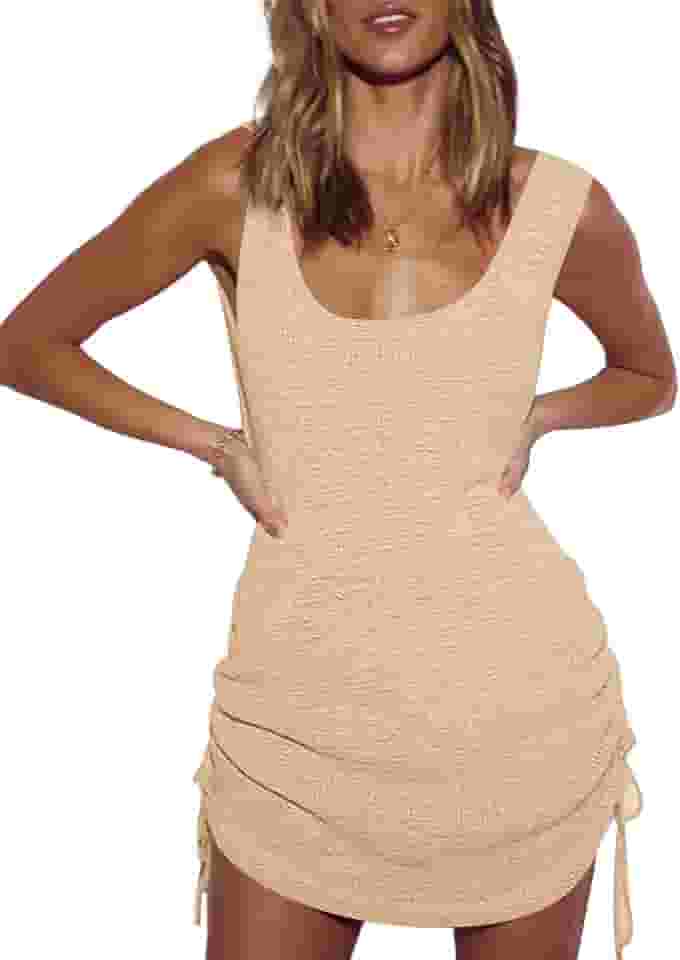 Saída de praia feminina de crochê, vestido regata de verão, com cordão, P-2GG, Damasco, Large