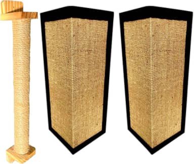 Kit 1 Arranhador Poste Parede + 2 Sisal De Canto Sofá P Gato