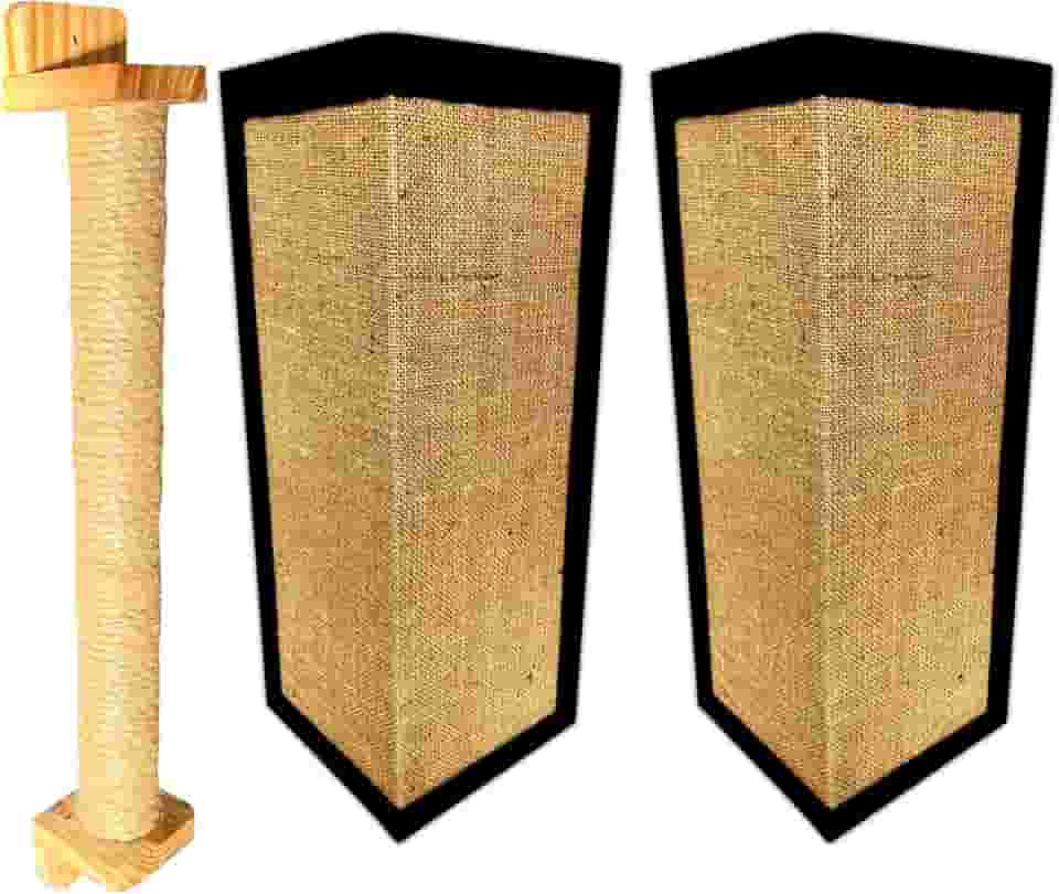 Kit 1 Arranhador Poste Parede + 2 Sisal De Canto Sofá P Gato