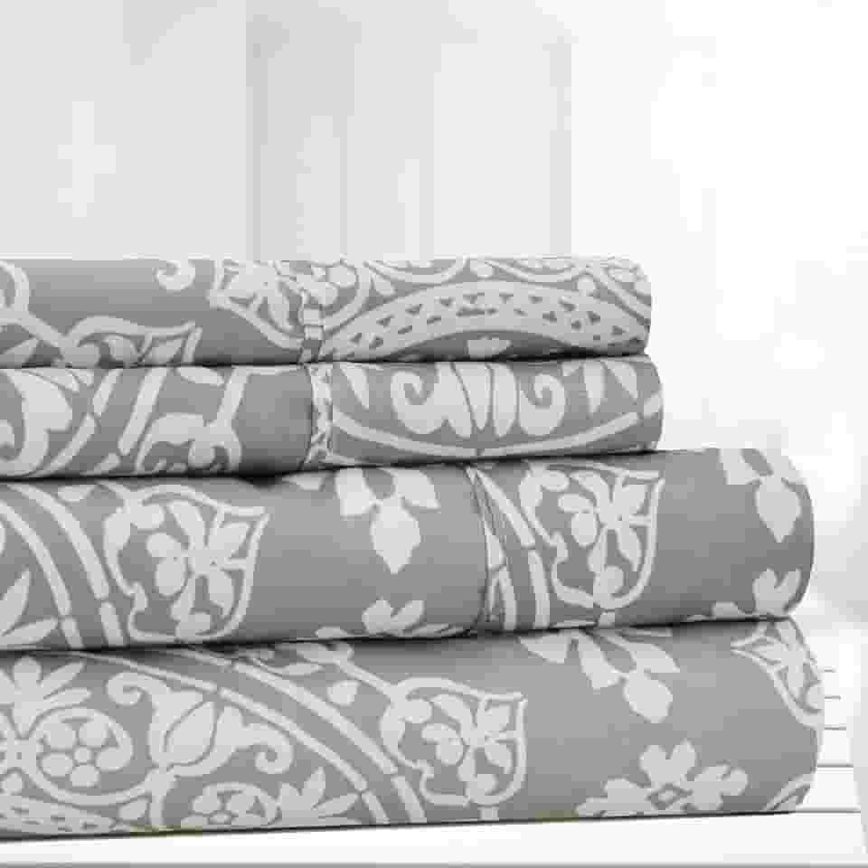 American Home Collection Conjunto de lençóis de microfibra ultramacia – dupla escovação – resistente a rugas e manchas – cabe no bolso profundo de 35,5 cm – Conjunto de 6 peças (Queen, cinza