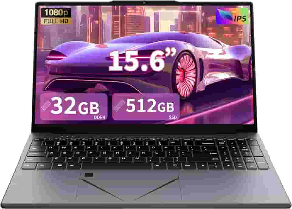 AocBook Laptop de 15,6 polegadas, processador quad-core Ryzen 5 3500U (até 3,7 GHz), RAM DDR4 de 32 GB, SSD NVMe de 512 GB, notebook portátil com touchpad ajustável, interruptor de webcam de