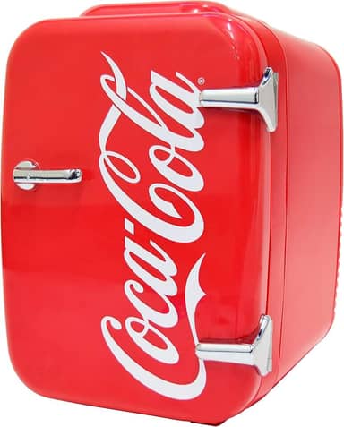 Cooluli Mini geladeira retrô Coca-Cola para quarto - carro, escritório e dormitório universitário - 4L/6 lata 12V cooler portátil e aquecedor para alimentos, bebidas e cuidados com a pele - AC/DC e opção USB exclusiva (Coca, Vermelha)