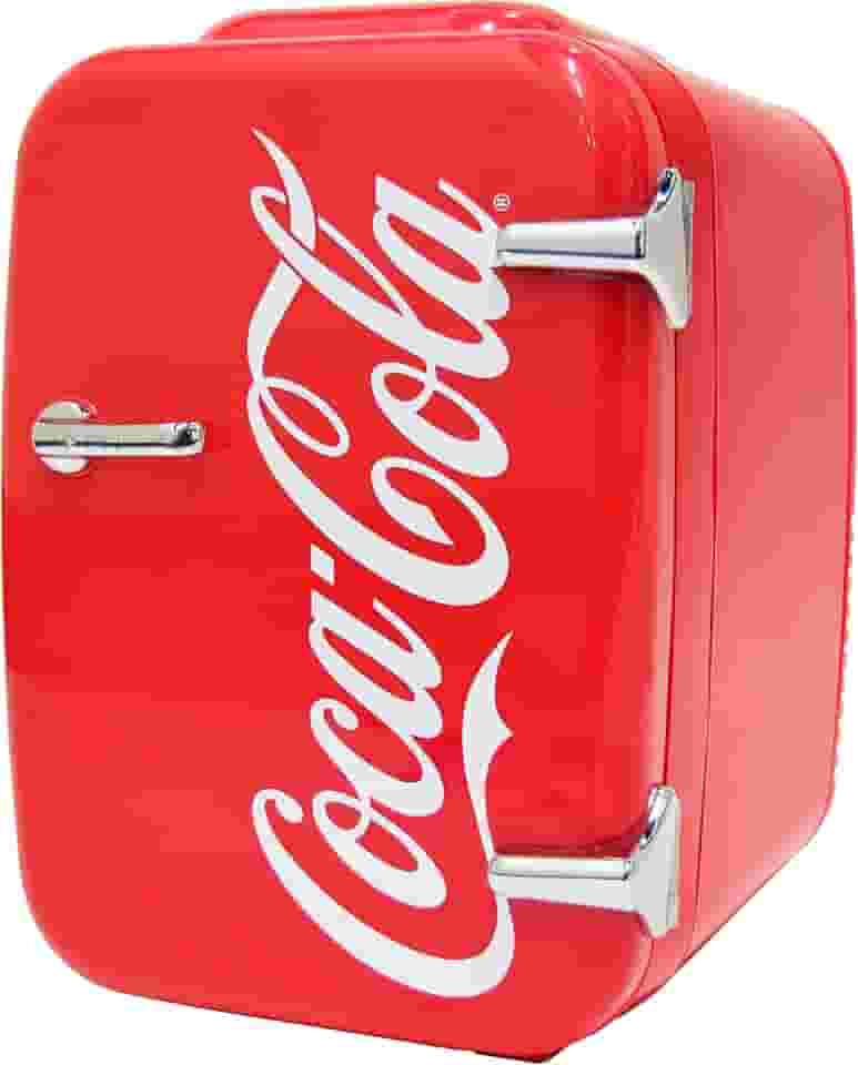 Cooluli Mini geladeira retrô Coca-Cola para quarto - carro, escritório e dormitório universitário - 4L/6 lata 12V cooler portátil e aquecedor para alimentos, bebidas e cuidados com a pele - AC/DC e opção USB exclusiva (Coca, Vermelha)