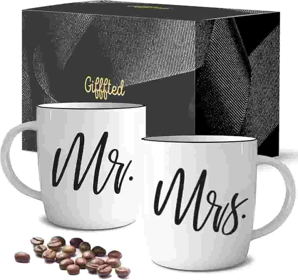 Triple Gifffted Presentes para casais para o Natal, aniversário de casamento, noivado - Dia dos Namorados Mr e Sra. Canecas presente de casal para marido e esposa, dele/ela, homens/mulheres, ele/ela, noiva e noivo, recém-casado