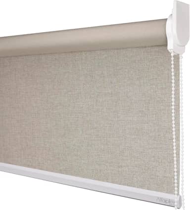 Cortina Persiana de Rolo Blackout (Comando lado DIREITO) (Linho Bege - SEM BANDÔ, 2,20 (lar) x 1,30 (alt) - Acabamento Branco)