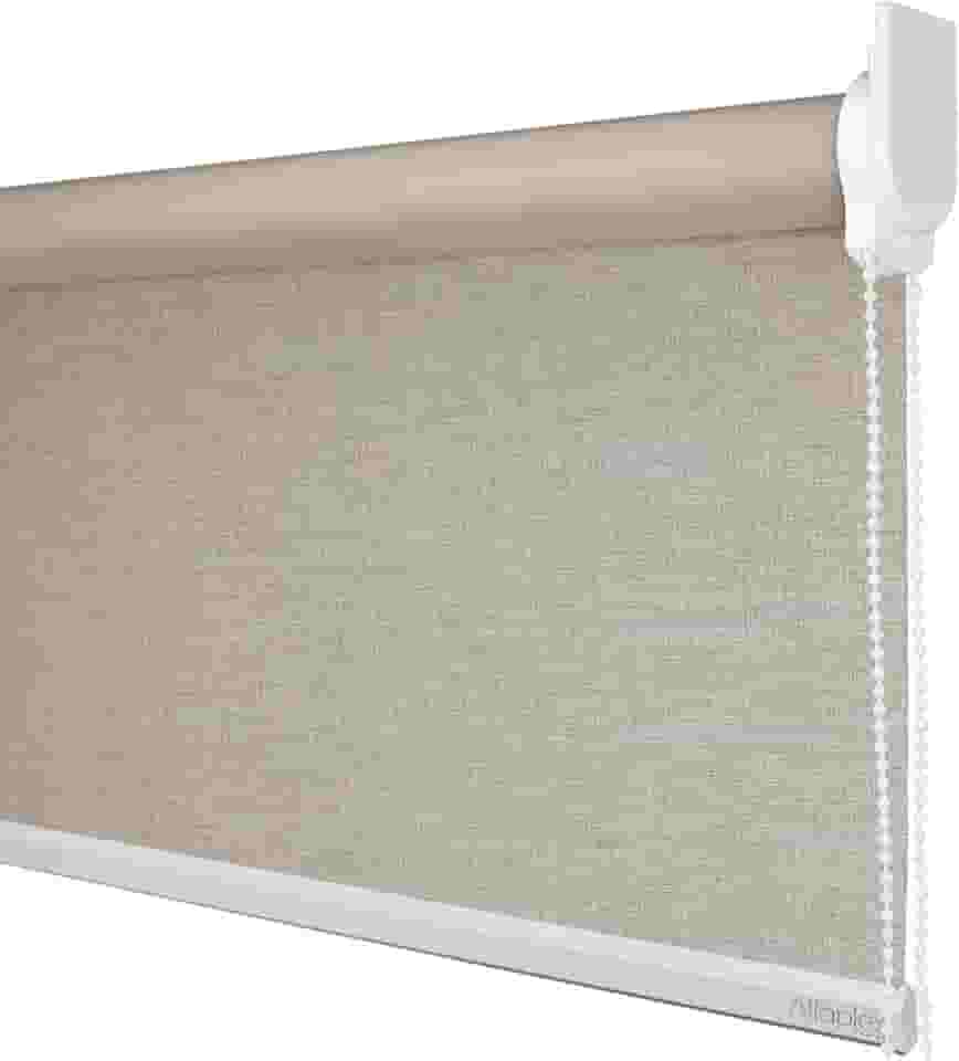 Cortina Persiana de Rolo Blackout (Comando lado DIREITO) (Linho Bege - SEM BANDÔ, 2,20 (lar) x 1,30 (alt) - Acabamento Branco)