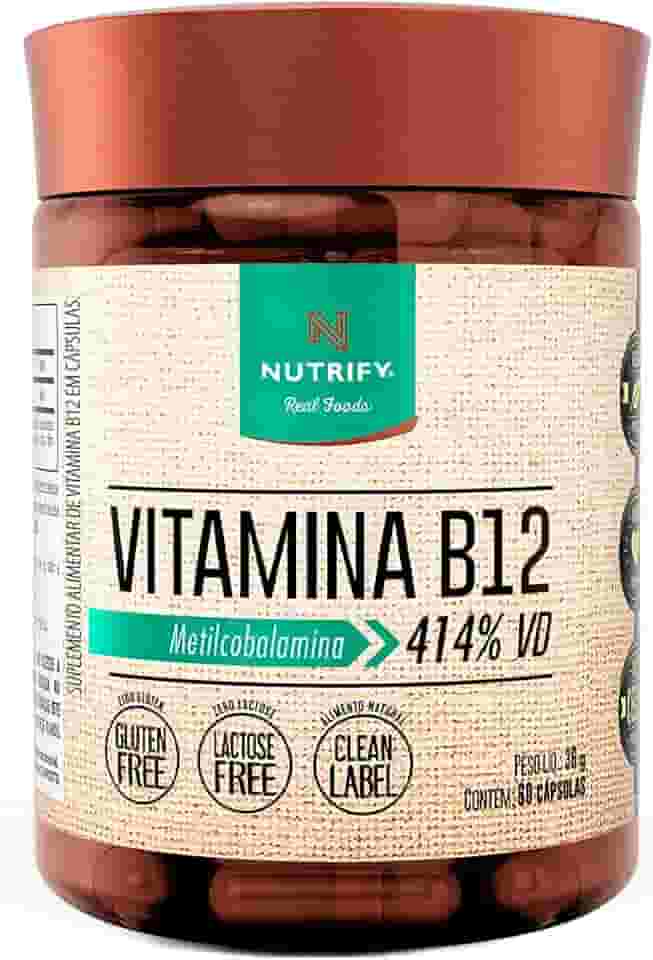 Nutrify - Vitamina B12 - Metilcobalamina 414% VD - Multivitamínico - Suplemento Alimentar para o Metabolismo Energético - Vegano e Livre de Aditivos Artificiais - 60 Cápsulas