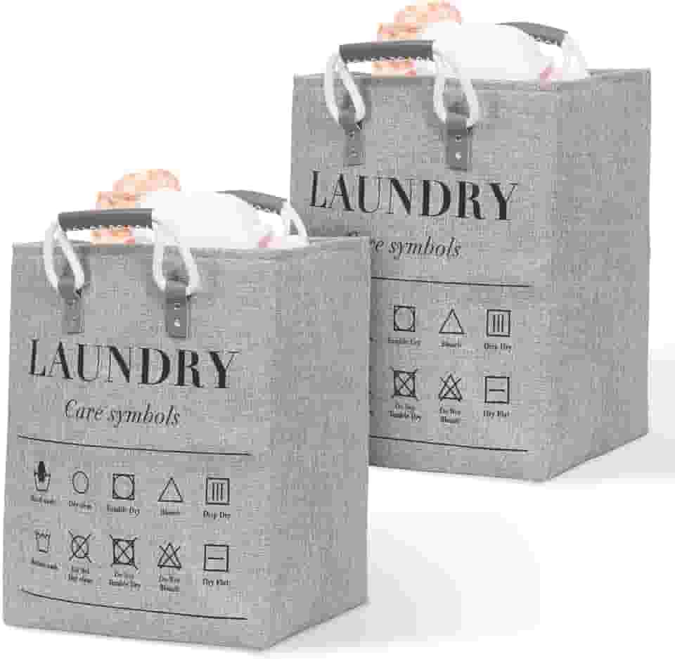 2 cestos de roupa suja dobrável, pequeno cesto de roupa suja dobrável com alças estendidas, organizador de cesto de roupa suja de linho de 32 x 32 x 45 cm, para quarto, armário, banheiro e dormitório