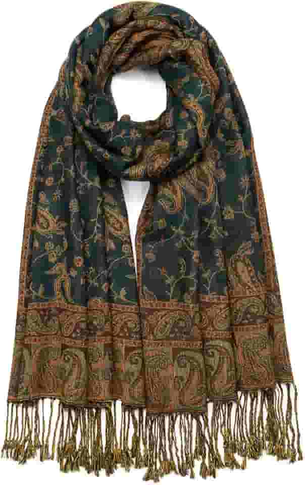 Xale feminino pashmina com estampa caxemira, transpassado, reversível, vintage, jacquard, rave, cachecol com franjas para noite, casamento