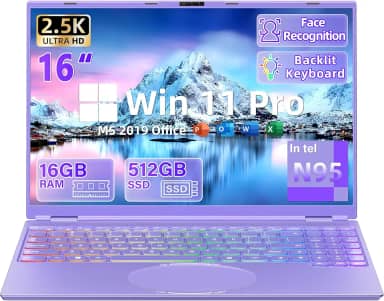 Svikou Novo Laptop Roxo De 16', Moldura Ultrafina, Resolução 2.5K Qhd Ips (2560X1600), Tela Lcd N95 (3,4 Ghz), 16 Gb Ram, Ssd 512 Gb, Retroiluminação Colorida, Desbloqueio Facial, Usb-C/Hdmi/Wi-Fi/B