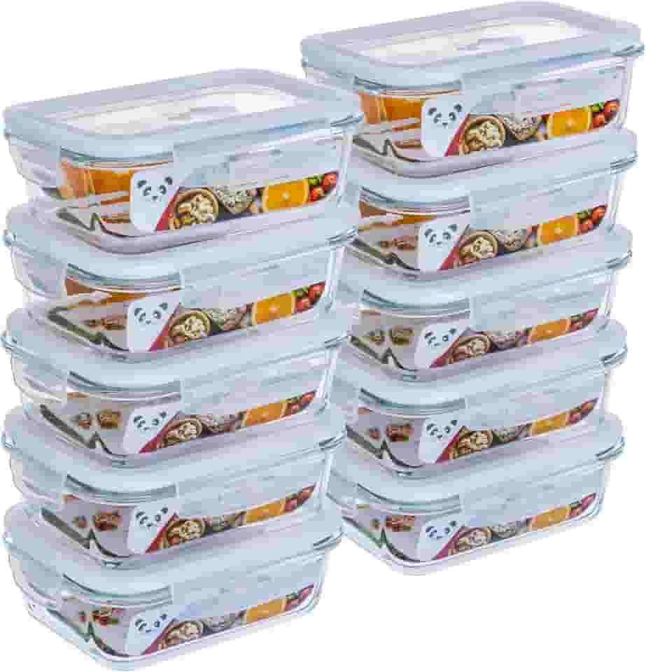 GATO PANDA Potes de Vidro Retangulares com Tampa Hermética, 640ml, Vidro Borossilicato, Kit com 4, 5, 6 ou 10 Unidades, Azul e Branco (Branco, Kit 10)