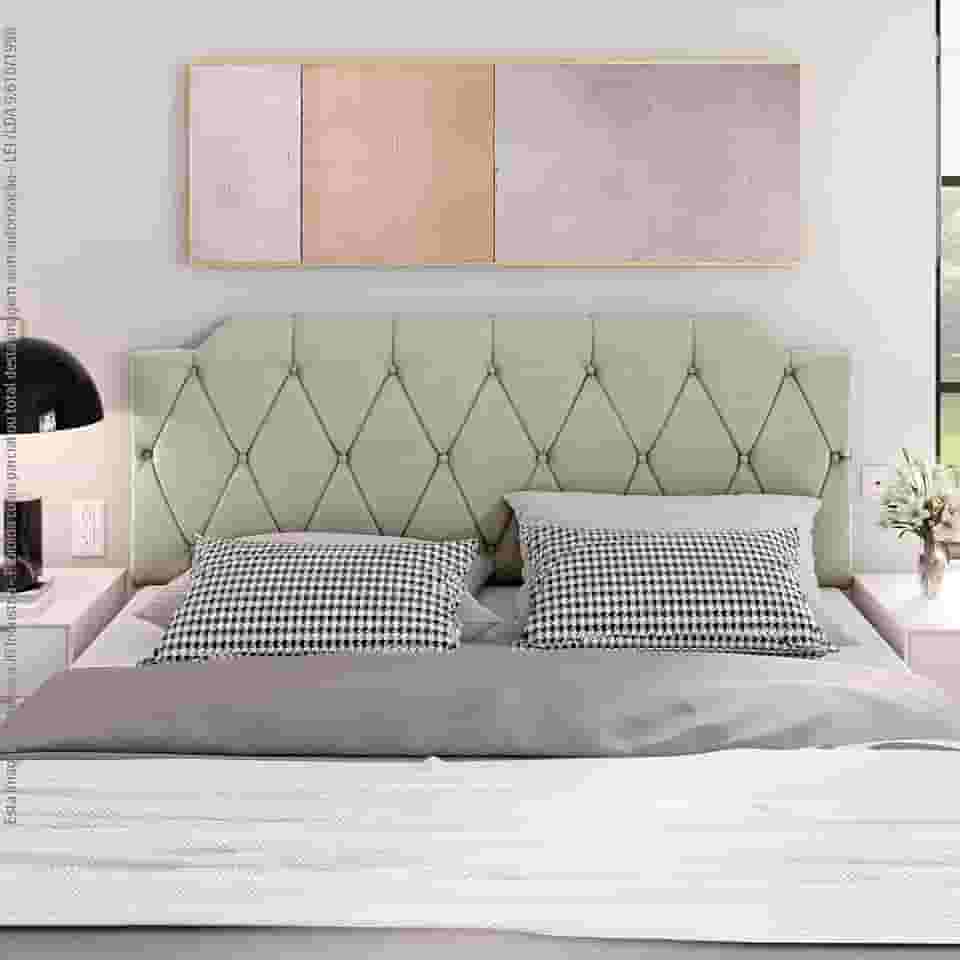 Cabeceira Box Estofada Painel Quarto Queen Suspensa Almofadada (Areia)