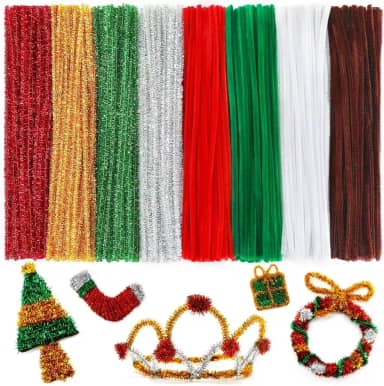 Praisebank Limpadores de cachimbo para artesanato (200 peças em 8 cores de Natal), hastes longas de chenille de 30,5 cm, artesanato e decorações de Natal.
