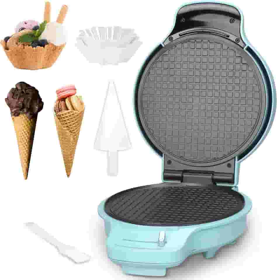 Baker's Friend Máquina De Fazer Casquinha De Waffle Com Controle De Escurecimento, Máquina De Fazer Tigelas De Waffle Antiaderentes, Máquina De Fazer Casquinha De Sorvete De 7,5', Máquina De Fazer