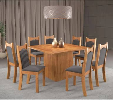 Conjunto de Jantar Mesa Quadrada Panama com 8 Cadeiras Dalas Mel/Grafite