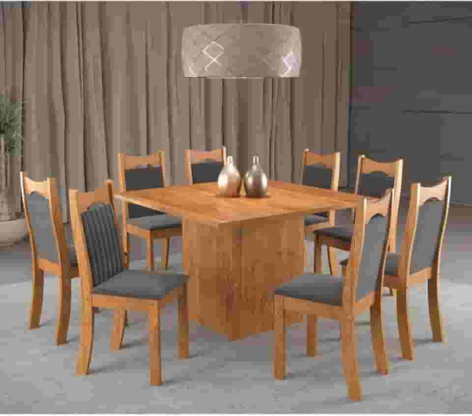 Conjunto de Jantar Mesa Quadrada Panama com 8 Cadeiras Dalas Mel/Grafite