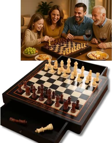 Jogo de Xadrez Clássico Profissional Magnético Grande Luxo Tabuleiro Peças 100% Madeira Reflorestada Acabamento em Verniz