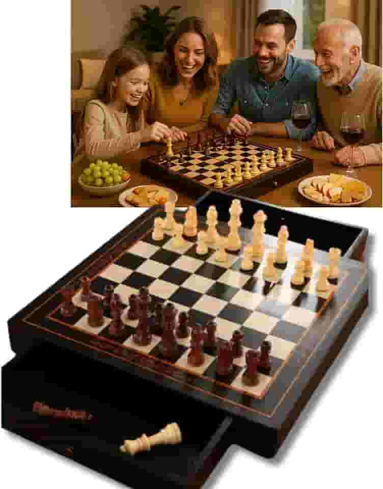 Jogo de Xadrez Clássico Profissional Magnético Grande Luxo Tabuleiro Peças 100% Madeira Reflorestada Acabamento em Verniz