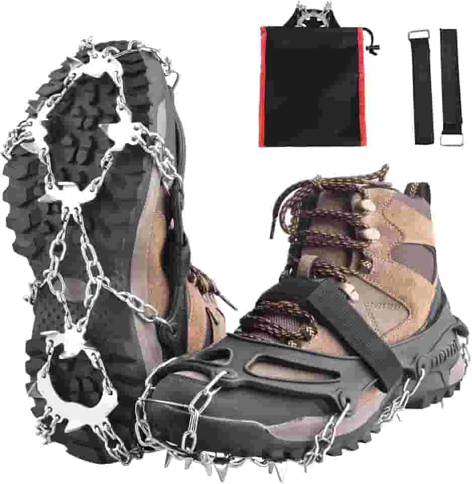TRIWONDER - Chuteiras de tração para neve com 18 pontas de aço inoxidável antiderrapante para caminhada, corrida, escalada, montanhismo, Preto, M ( W 5.5-8.5 / M 5-7 )