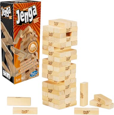 Hasbro Gaming Jenga clássico Jogo de equilíbrio e estratégia com 54 peças, jogos infantis para crianças a partir de 6 anos
