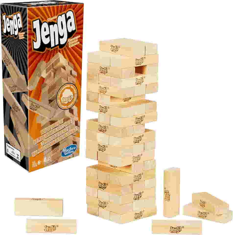 Hasbro Gaming Jenga clássico Jogo de equilíbrio e estratégia com 54 peças, jogos infantis para crianças a partir de 6 anos