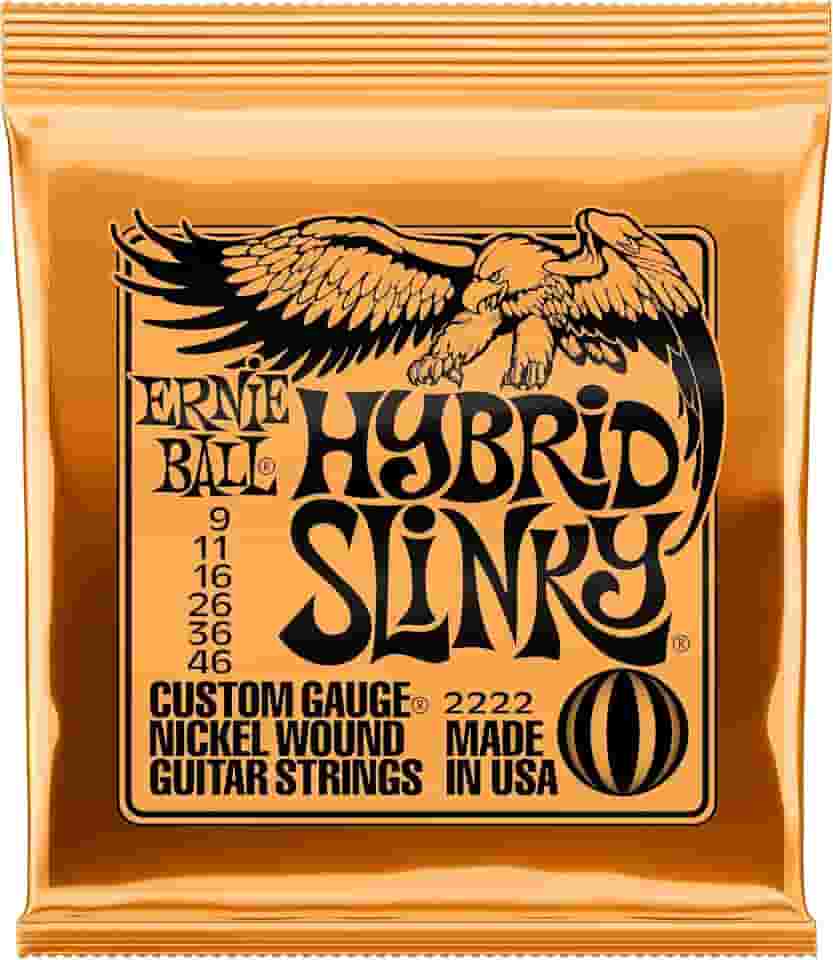 Cordas para guitarra elétrica Ernie Ball Hybrid Slinky Nickel Wound, calibre 9-46