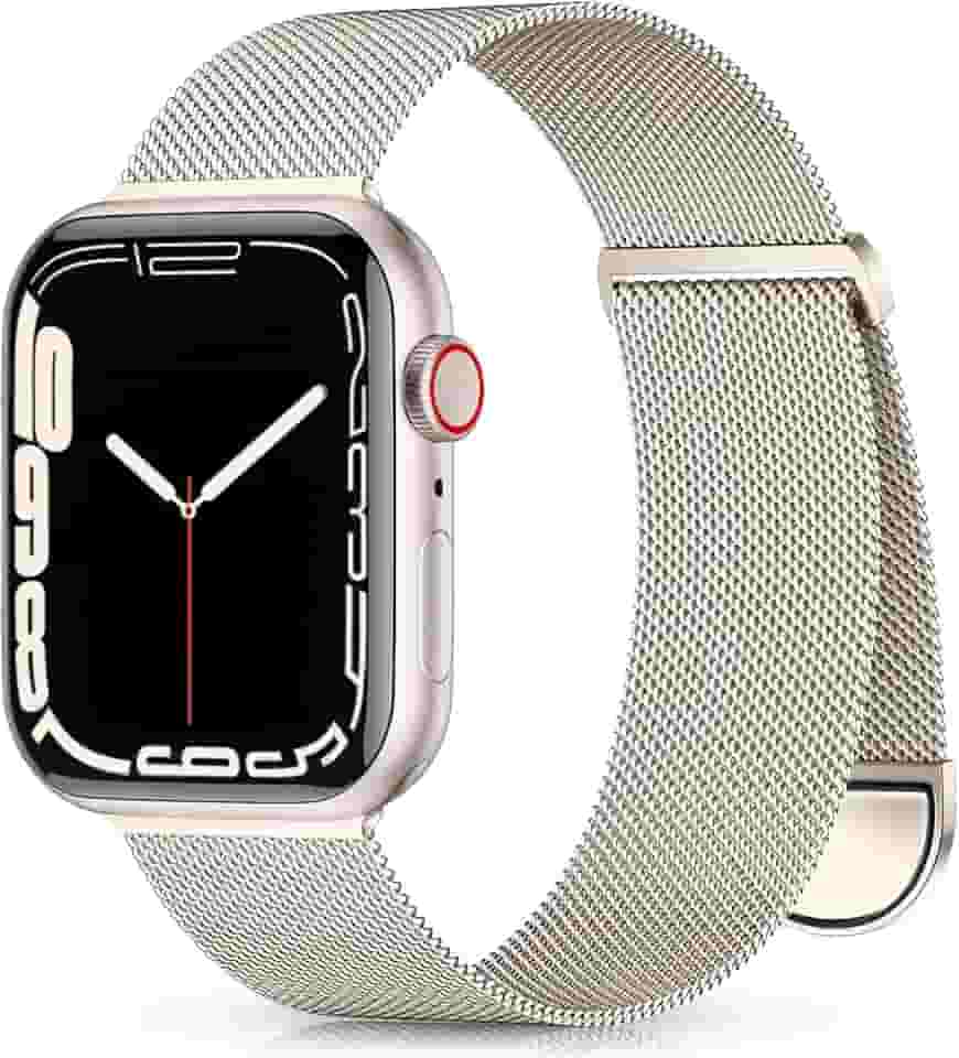 Pulseira de metal Zedoli compatível com Apple Watch séries 9, 8, 7, 6, 5, 4, 3, 2, 1 SE Ultra, 40 mm, 38 mm, 41 mm, 45 mm, 44 mm, 42 mm, 49 mm, masculina, feminina, magnética, malha milanesa, aço inóx