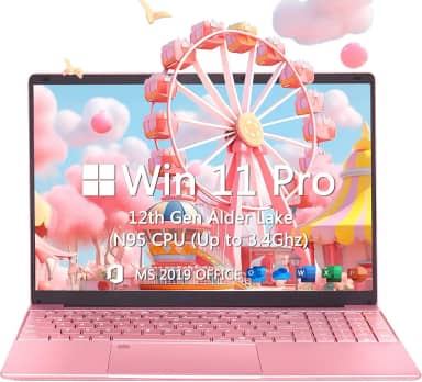 OMSERVB Laptop rosa de 15,6 polegadas, N95 de 12ª geração (até 3,4 GHz), RAM DDR4 32 G, SSD NVME de 512 GB, Windows 11 Pro e Office 2019, bloqueio de impressão digital, notebook portátil com KB