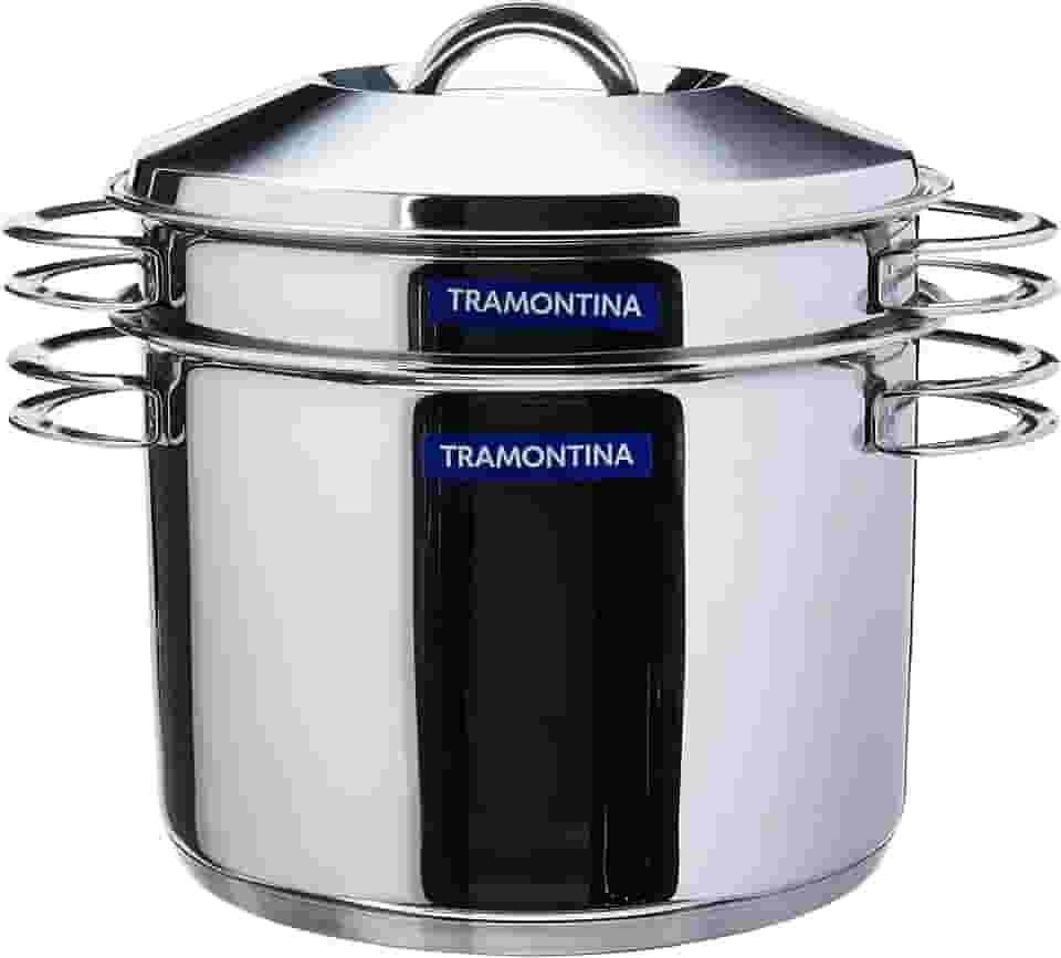 Jogo Cozi-Pasta Fundo Triplo com Alças, Tramontina, Solar 65500400, Inox, 24 cm