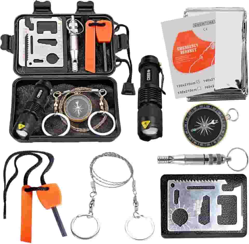 EMDMAK Kit de sobrevivência ao ar livre kit de equipamento de emergência para acampamento, caminhada, viagens ou aventuras